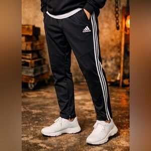 Adidas Black 3 Stripe Track Pants Men’s XL Soccer Joggers Zip Ankle